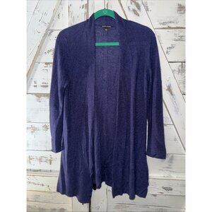 Eileen Fisher Navy Blue Open Front Lyocell Wool Cardigan Medium Waterfall Hem